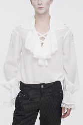 White Ruffled Collar Puff Sleeved Men's Gothic Shirt